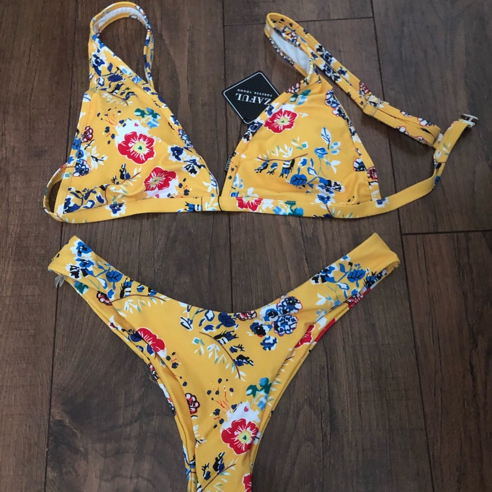 Yellow with flowers zaful bikini